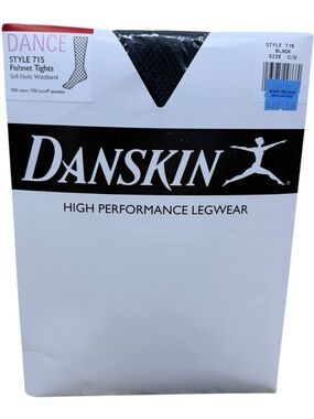 Danskin High Performance Legwear Fishnet Tights Footed C/D Black Style 715